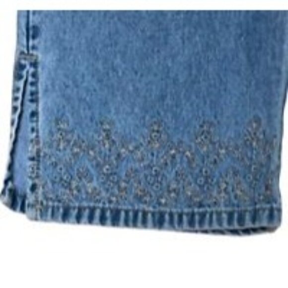 Jean Capris Denim Blue Blassport Womens 12 Cropped Embroidered Vintage Jeans - Picture 4 of 9